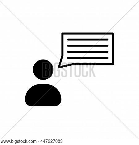 Man With Speech Bubble. Rectangle Chat Sign. Human Silhouette. Black Shape. Flat Style. Vector Illus