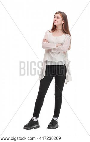 Front view od amiling confident woman with arms crossed