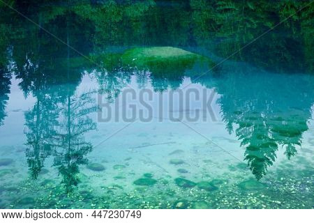 Picturesque view of Welsperg lake in the Dolomites Alps, Canali Valley, Primiero San Martino di Castrozza, Province of Trento, Italy                               