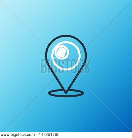 Line Map Pointer With Billiard Pool Snooker Ball With Number 8 Icon Isolated On Blue Background. Col