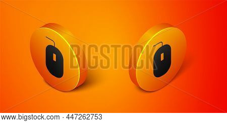 Isometric Computer Mouse Gaming Icon Isolated On Orange Background. Optical With Wheel Symbol. Orang