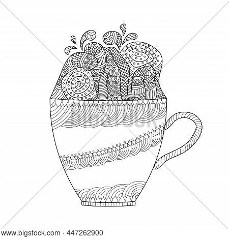 Handr Drawn Cup. Mug Icon. Coloring Page. Vector Illustration.