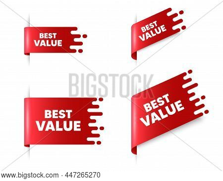 Best Value Text. Red Ribbon Tag Banners Set. Special Offer Sale Sign. Advertising Discounts Symbol. 