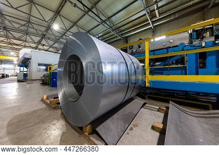 Metal Tile For Roof In Metallic Forming Machine Production Line In Factory. Cold Rolled Steel Coils 