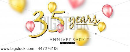 35 Years Anniversary. Happy Birthday Balloons Background. Thirty Five Years Celebration Icon. Annive