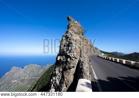 Driving On Narrow Roads In Anaga National Park, North Of Tenerife, Canary Islands, Spain
