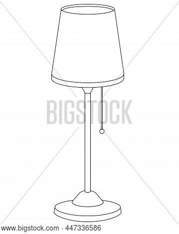 Vintage Table Lamp On A Leg With A Lampshade - A Vector Linear Picture For Coloring With An Interior