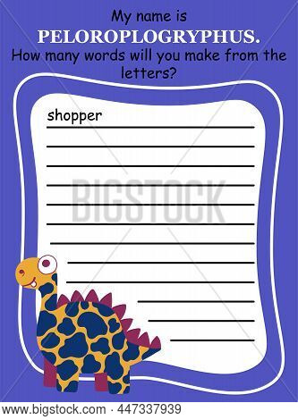 Dinosaur Anagram Game For Kids In English Vector Illustration