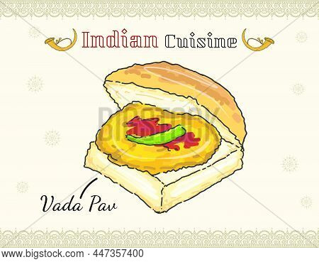 Vada Pav Vegetarian Sandwich Fast Food Dish Fried Potato Dumpling In Bun Indian Isolated Dish Colore