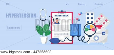 Hypertension Medical Concept Vector For Homepage. Hypertensive Crisis And Sphygmomanometer.