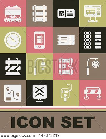 Set Road Barrier, Train Station Clock, Railway, Railroad Track, Qr Code Ticket Train, Buy Online, Co