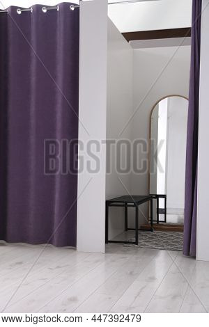 Empty Dressing Room In Fashion Store. Stylish Interior