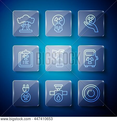 Set Line Radiation Electrical Plug, Industry Pipe And Valve, Power Button, Radioactive, Fire Extingu