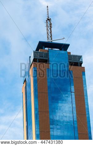 Saint Julian, Malta - 01 07 2022: The Portomaso Business Tower Against A Blue Sky Background
