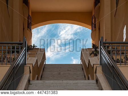 Saint Julian, Malta - 01 07 2022: Stairs And Hallway Of The Portomaso Private Bay And Residence