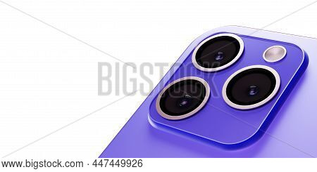 Camera Of A Modern Smartphone, Close-up. Triple Camera Phone, 3d Render. Smartphone Camera Lens, Mac
