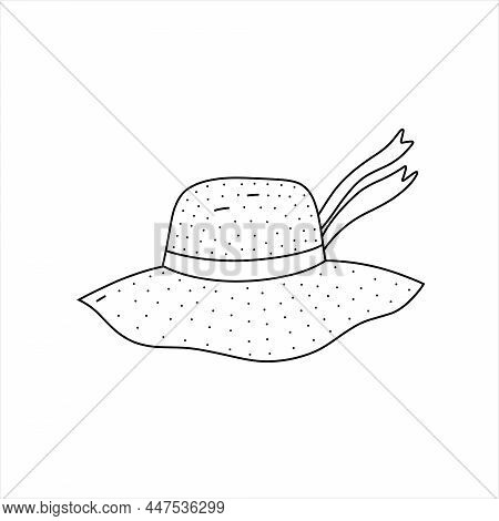 Hand Drawn Vector Illustration Of Beach Hat. Cute Illustration Of A Sun Protaction Hat On A White Ba