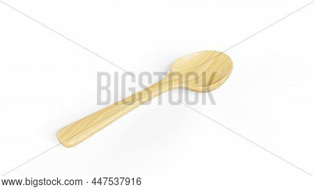 3d Rendering. Top View Of Metal Spoon With Clipping Path Isolated On White Background.