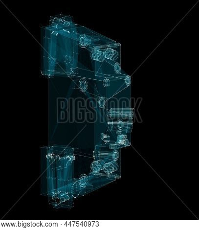 Differential Circuit Breaker Hologram. Industrial And Technology Concept. 3d Illustration