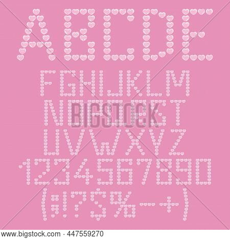 Alphabet, Letters, Numbers And Signs From Plastic Heart Bubbles, Packaging Bubble Wrap. Set Of Isola
