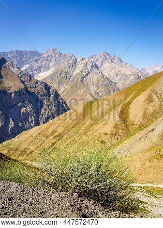 A spectacular view of the the Zarafshan Mountain Range from Anzob Pass in Tajikistan