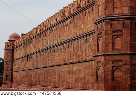 Wall Of Red Fort (lal Qila) Delhi - World Heritage Site. Inside View Of The Red Fort, Ancient Tower 