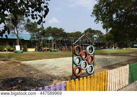 Classic Vintage Retro Wooden Building Primary School College For Thai Children Student Girl And Boy 