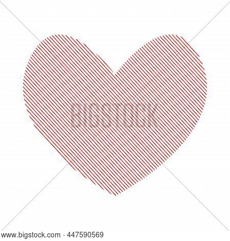 Heart Silhouette. Slanted Red Shading Completely Fills Heart Shape. Romantic Emblem Of Spiritual Beg