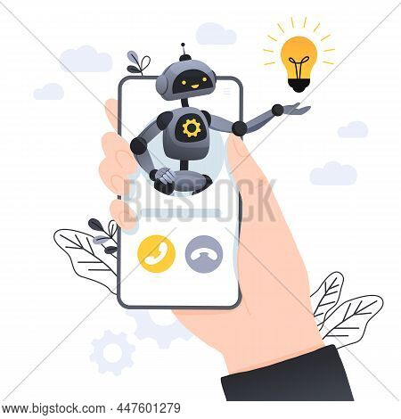 Illustrations Concept Customer And Operator, Online Technical Support 24-7 For Web Page. Artificial 