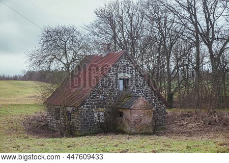 Old Abandoned Stone House In Winter Denmark