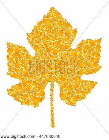 Vector Golden Grape Leaf Mosaic Icon. Grape Leaf Is Isolated On A White Background. Golden Items Col