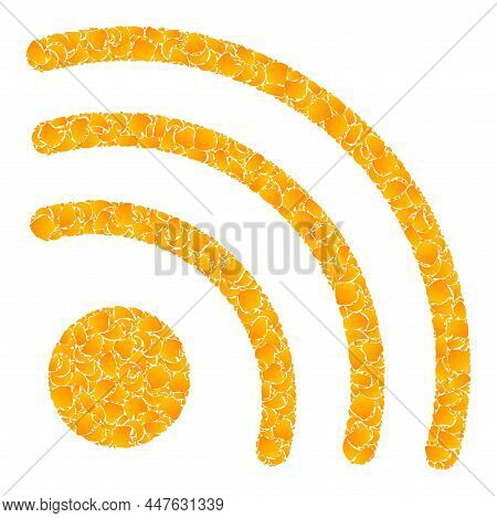 Vector Golden Wi-fi Signal Mosaic Icon. Wi-fi Signal Is Isolated On A White Background. Golden Items