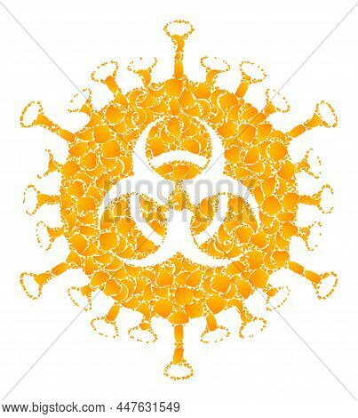 Vector Gold Biohazard Virus Mosaic Icon. Biohazard Virus Is Isolated On A White Background. Gold Ite