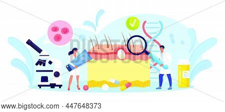 Dermatology. Skin Epidermis Scheme With Acne Inflammation, Varicella, Allergies Or Cancer. Doctors W