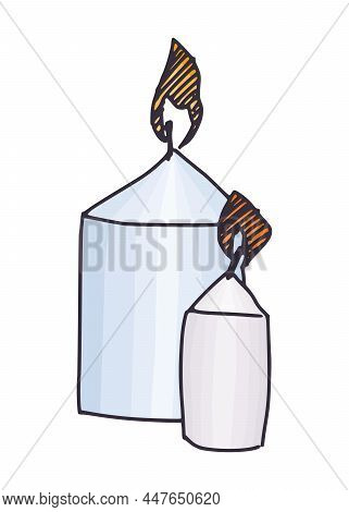 Spa Scented Candles With Small Fire. Vector Doodle Sketch Stock