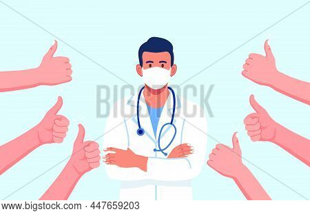 People With Thumbs Up Hands For Doctors. Thank You Doctor, Nurses And Medical Personnel Team For Fig