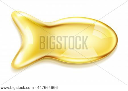 Vector Real Fish Oil Capsule With Transparency Effect And Shadow. Realistic Shiny Medicine Pills Wit