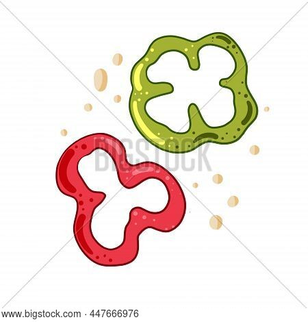 Sweet Pepper Rings Red And Green Isolated.