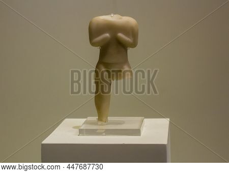 Ancient Figurine Of The Neolithic Period: Heraklion Archaeological Museum Exhibit From 6000 Bce To T