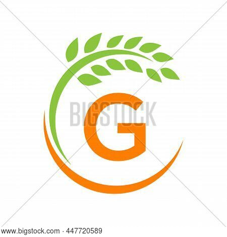 Agriculture Logo On G Letter Concept. Agriculture And Farming Pasture, Milk, Barn Logo Design. Farm 
