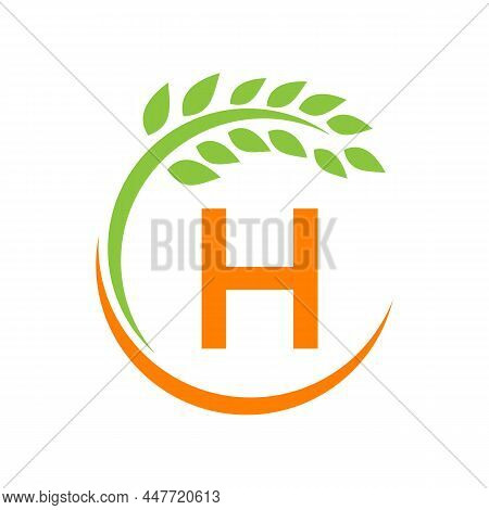 Agriculture Logo On H Letter Concept. Agriculture And Farming Pasture, Milk, Barn Logo Design. Farm 