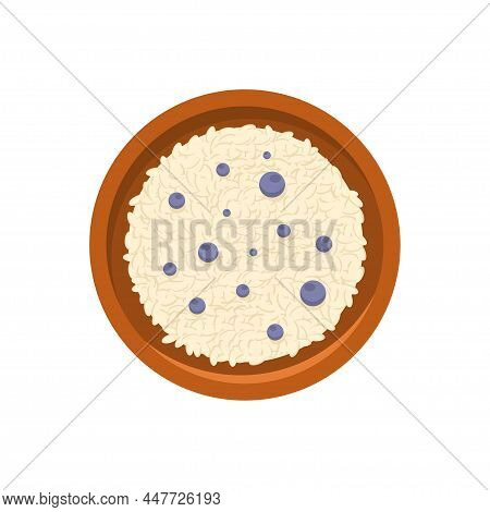 Traditional Oatmeal Porridge Or Rice Decorated By Bilberries Berry Top View Vector Flat Illustration