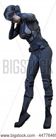 3d Rendering Of A Sceince Fiction Warrior Woman Isolated On White Background