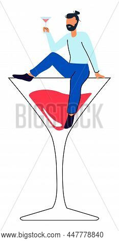 Man On A Glass Of Wine Happy Holiday Celebration With Alcohol Drinks Festive Mood And Cheerful Atmos