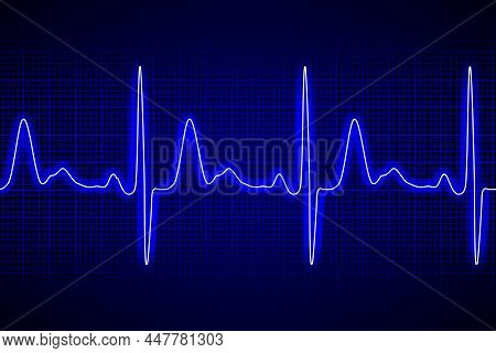 Neon Heart Beat Ecg Or Ekg Seamless Black Line On Blue Background