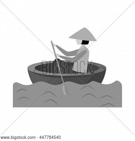 Isolated Object Of Boat And Vietnamese Icon. Set Of Boat And Paddle Stock Vector Illustration.