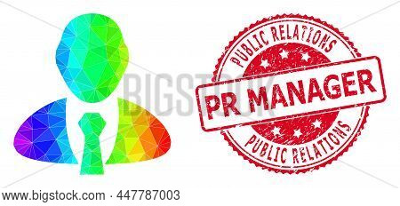 Red Round Grunge Public Relations Pr Manager Badge And Lowpoly Manager Icon With Spectral Colorful G