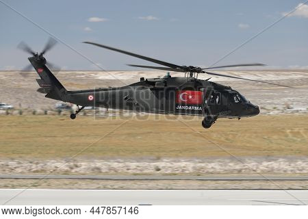Eskisehir, Turkey - September 12, 2021: Turkish Jandarma Force Sikorsky S-70 Yarasa Display In Sivri