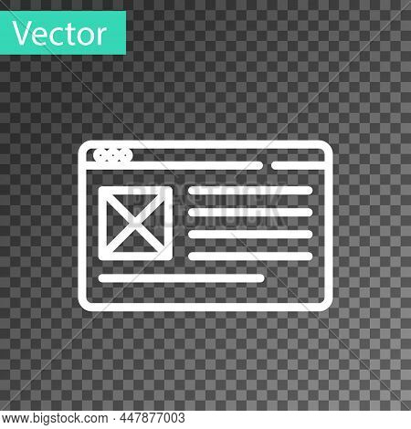 White Line Browser Window Icon Isolated On Transparent Background. Vector