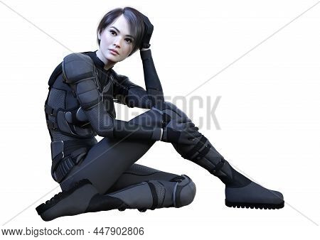 3d Rendering Of A Sceince Fiction Warrior Woman Isolated On White Background